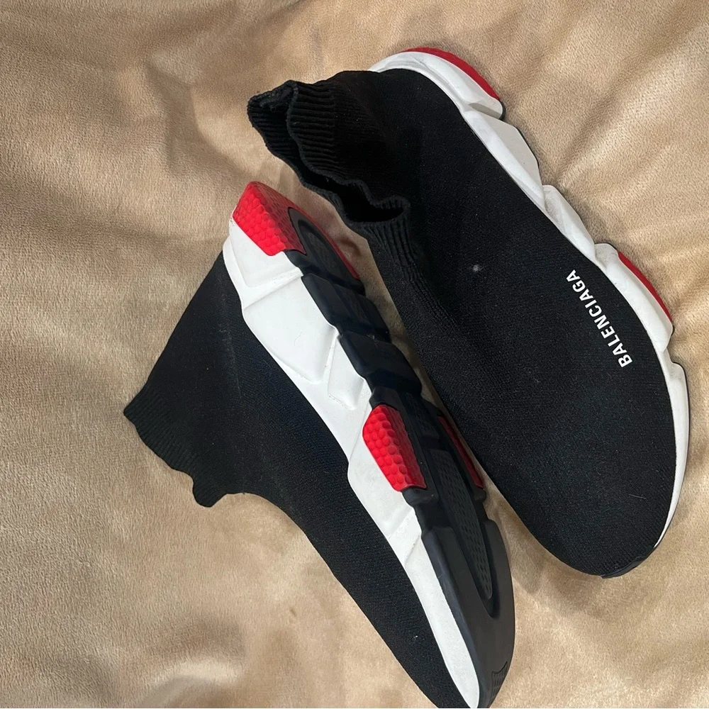 Balenciaga Black Sock Sneakers with White Soles - Picture 2 of 4